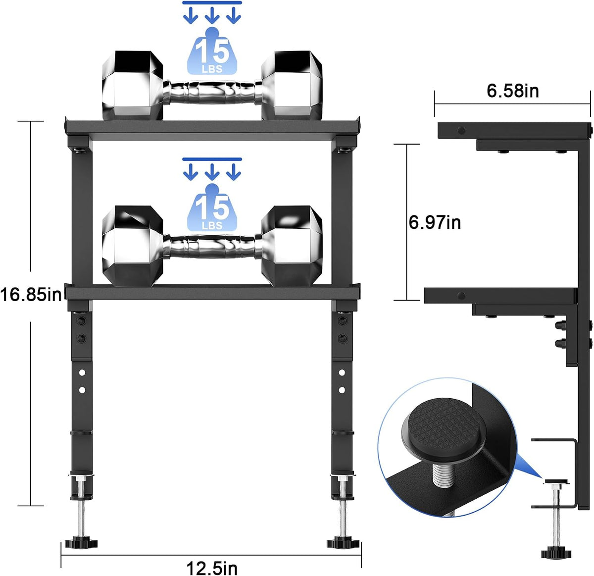 spacrea 2 tier clamp on desk shelf shown in use