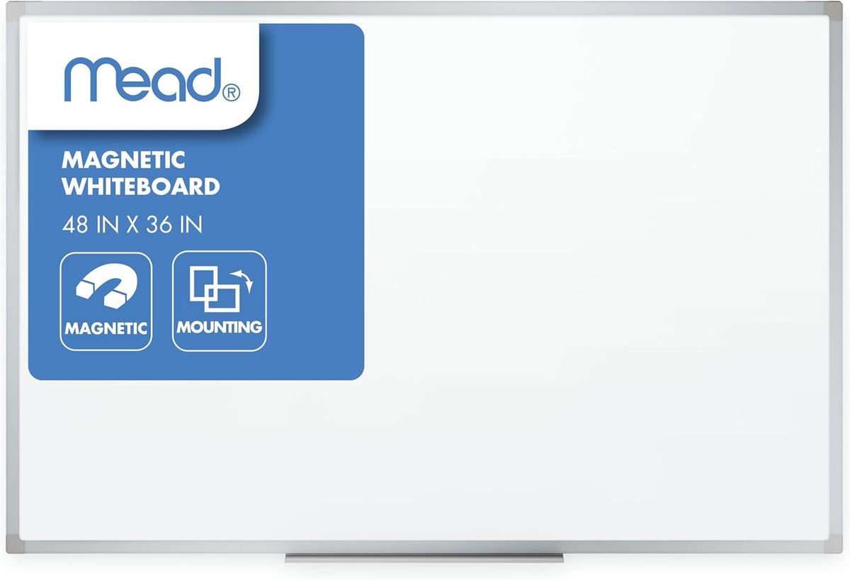 Mead Dry Erase White Board, 48" x 36" Magnetic Whiteboard for Horiz...