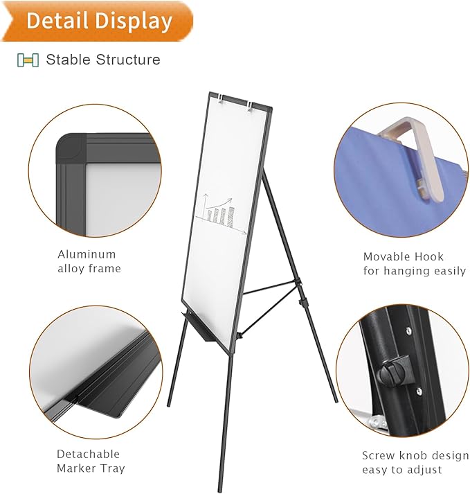 VIZ-PRO Magnetic Whiteboard Easel Black, 36 x 24 Inches, Portable Dry Erase - Image 4