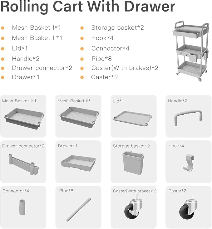 Sorgion 3 Tier Rolling Cart Organizer, Laundry Room Bathroom Organizers and - Image 7