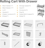 Sorgion 3 Tier Rolling Cart Organizer, Laundry Room Bathroom Organizers and - Image 7
