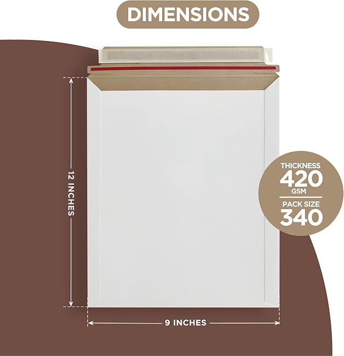 340 Pack 9x12 Inches Rigid Mailers – Self Adhesive White Cardboard Mailers – - Image 2