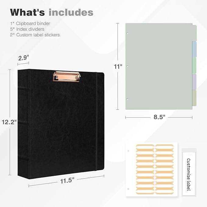 Ospelelf 3 Ring Binder with Clipboard 2 Inch Leather Binder - Image 3