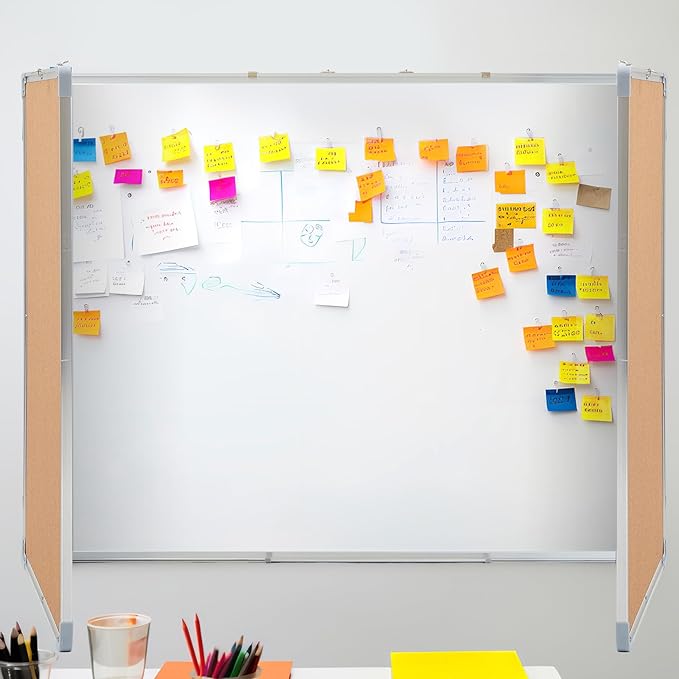 Mooliwe 60"x40" Tri-fold Cork Board Whiteboard Combo, Foldable Combination - Image 6