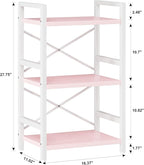 Homeiju Pink Bookshelf, 3 Tier Industrial Bookcase, Metal Small Bookcase - Image 3