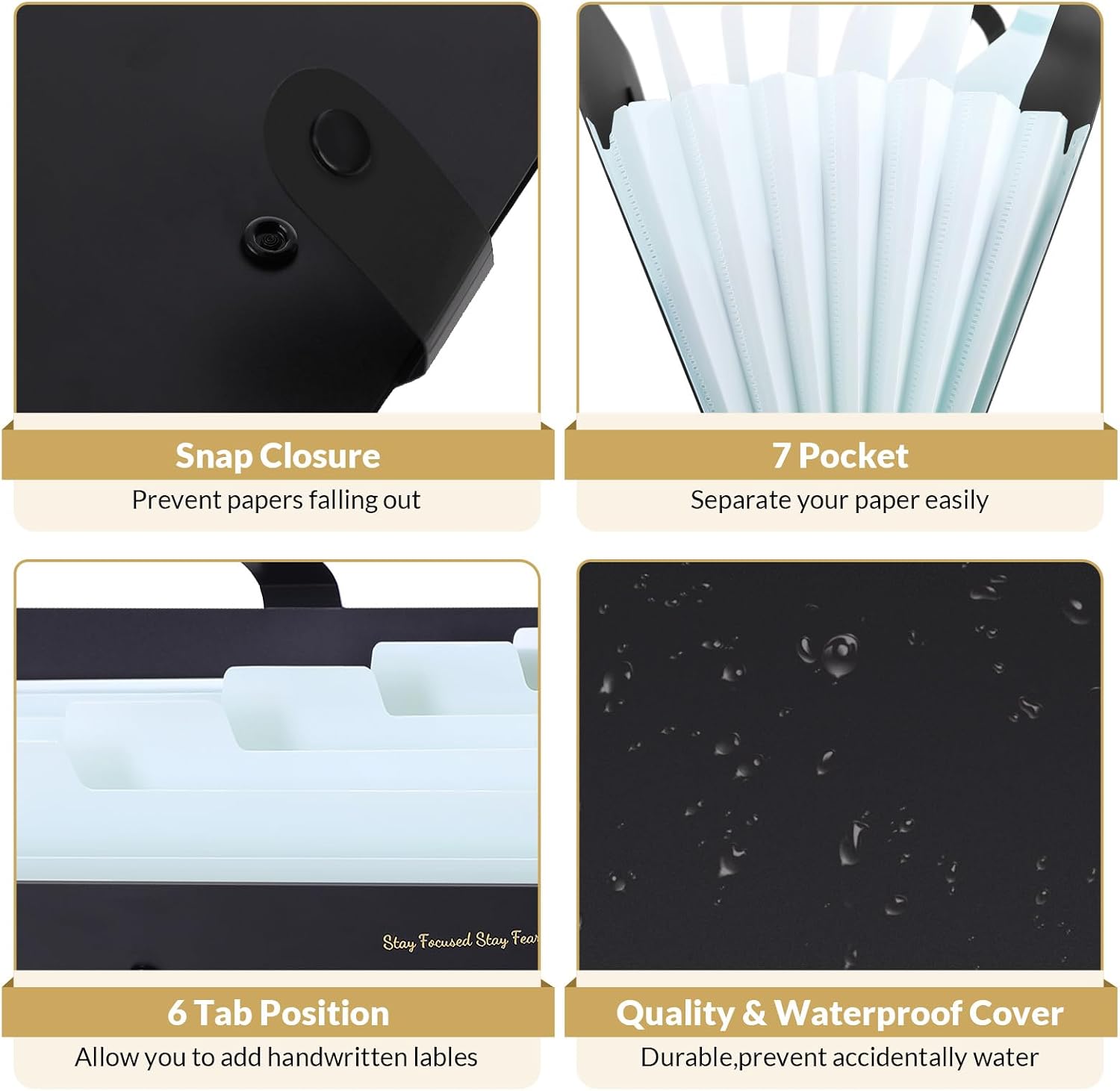 SKYDUE 7-Pocket Expanding File Folder, Accordion Document Organizer | Professional Portable Paper Receipt Holder with Labels for Office Home Business, Letter/A4 Size Black
