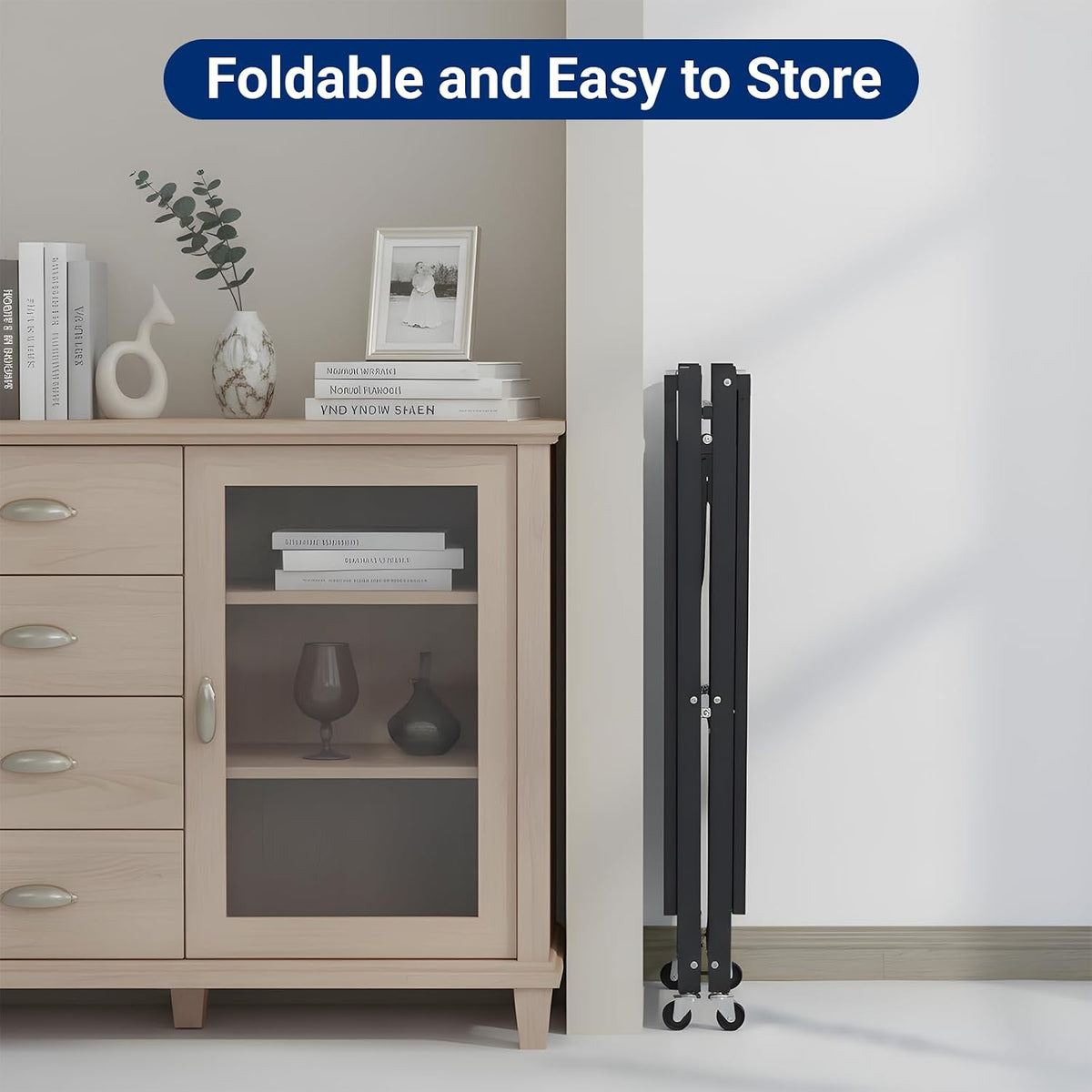 3 Tier Foldable Storage Shelves with Wheels, Metal Collapsible Organization S...