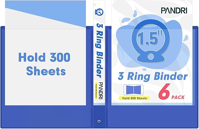 3 Ring Binder 1.5 Inch, PANDRI 6 Pack 1.5-Inch Binder Fits Letter Size 8.5'' x - Image 5