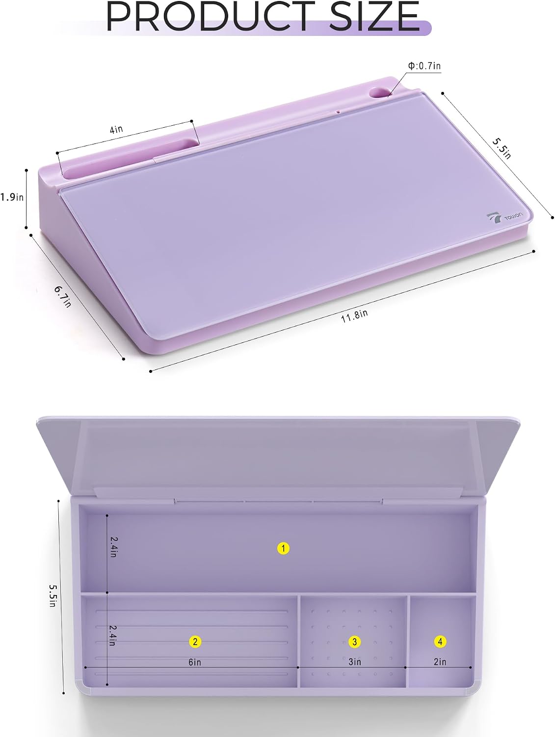 TOWON Compact Glass Desktop Whiteboard with Storage 12x7 in, Lavender