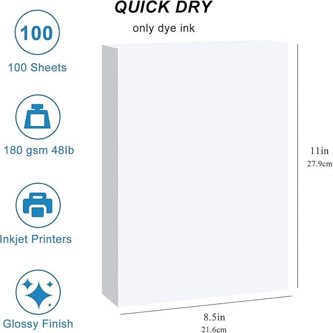 ESHANG Glossy Inkjet Photo Paper 100 Sheets 8.5x11 Inches 48lb Professional - Image 2