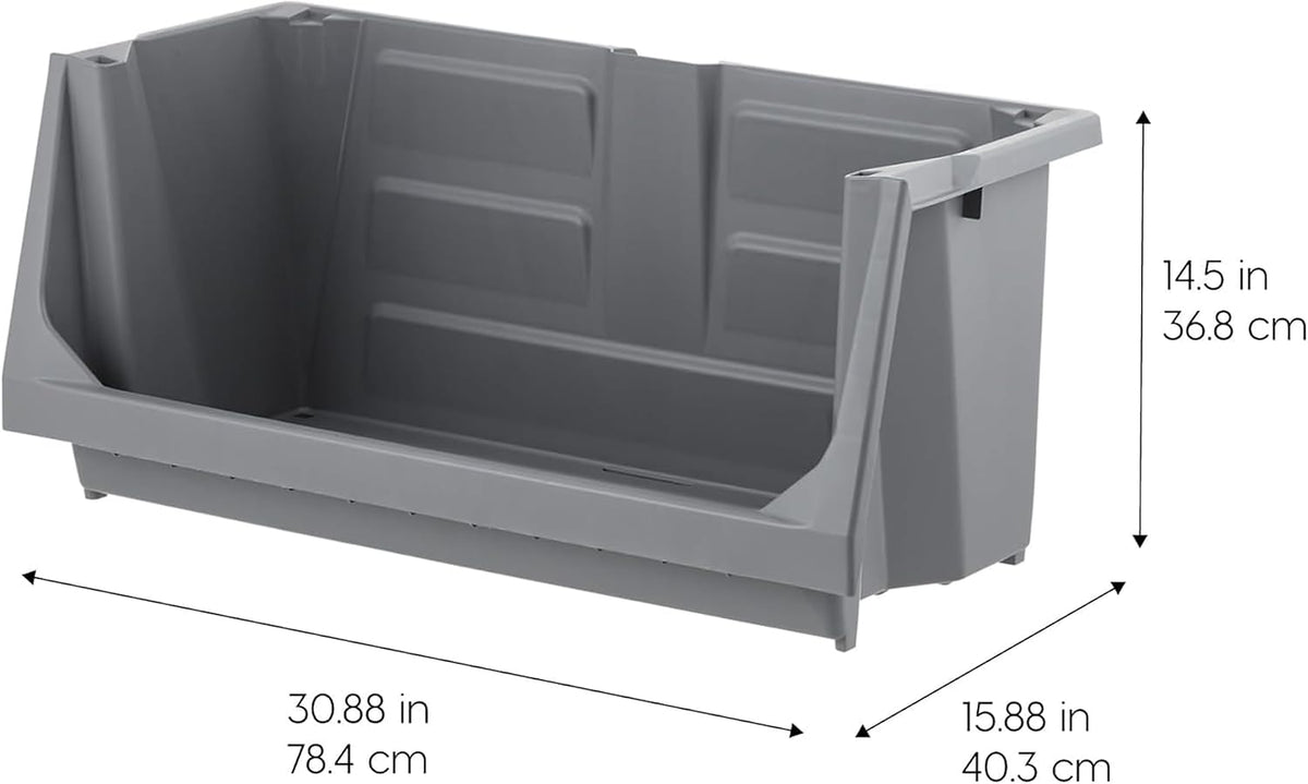 iris usa open front storage bins, heavy duty shown in use
