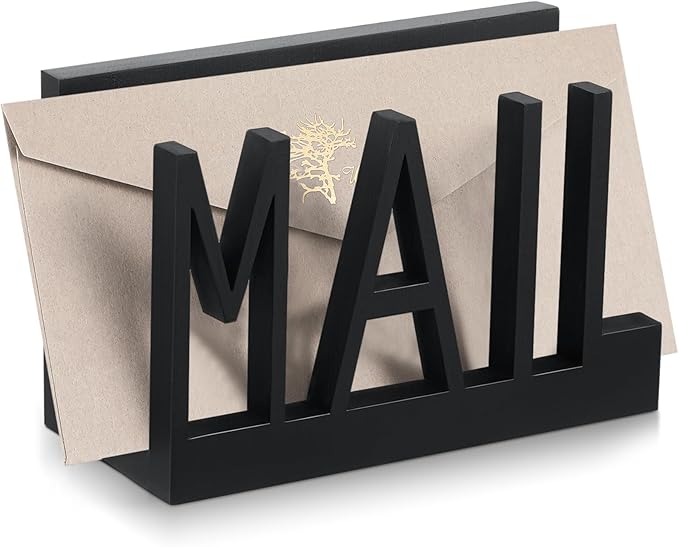 Vercraft Mail Organizer Holder Organizer Countertop Modern Wooden Black Letter by Vercraft
