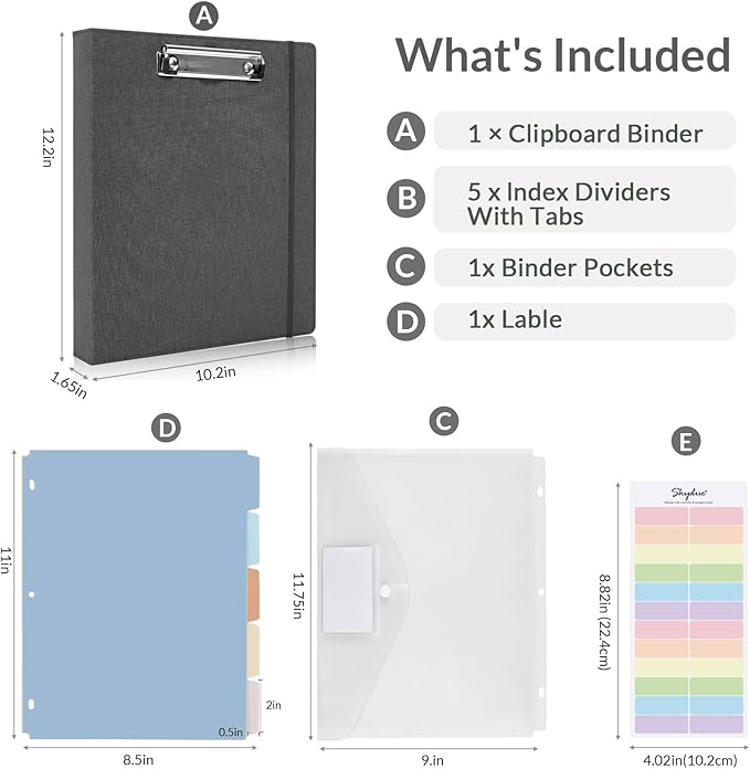 SKYDUE Clipboard Binder with Dividers, 1 Inch 3 Ring Binder with Clipboard on - Image 2