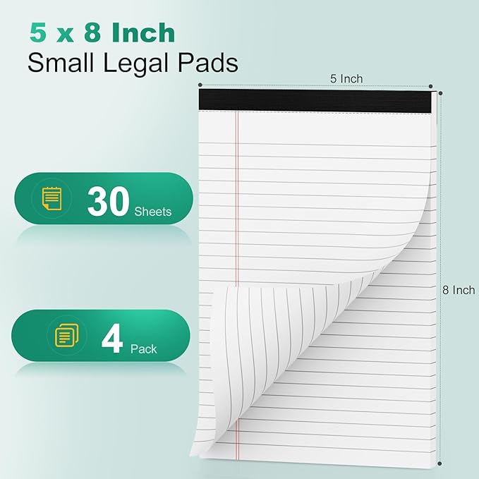 Roneky Legal Pads 5x8 Inch, 4 Pack, Narrow Ruled, 5x8 White Legal Pad, Mini - Image 2
