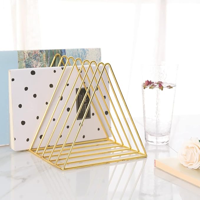 Sooyee 9 Slot Gold Magazine Holder, Desktop File Sorter Organizer Triangle - Image 3