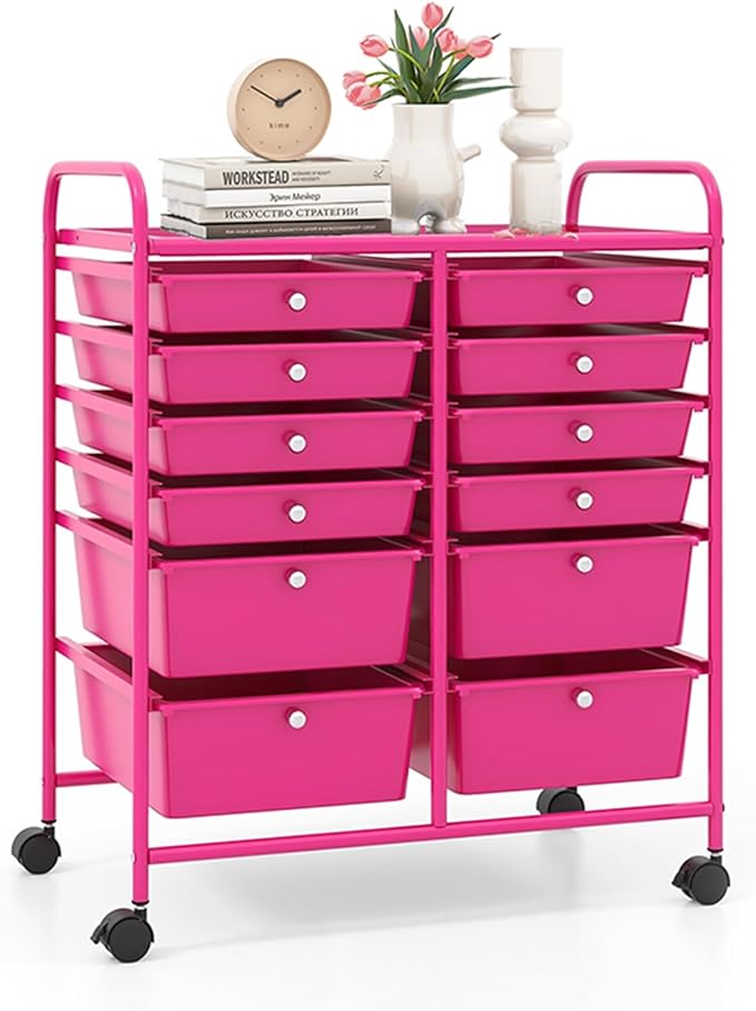 LDAILY 12 Drawer Rolling Storage Cart, Craft Cart Organizer on Wheels w/Metal by LDAILY