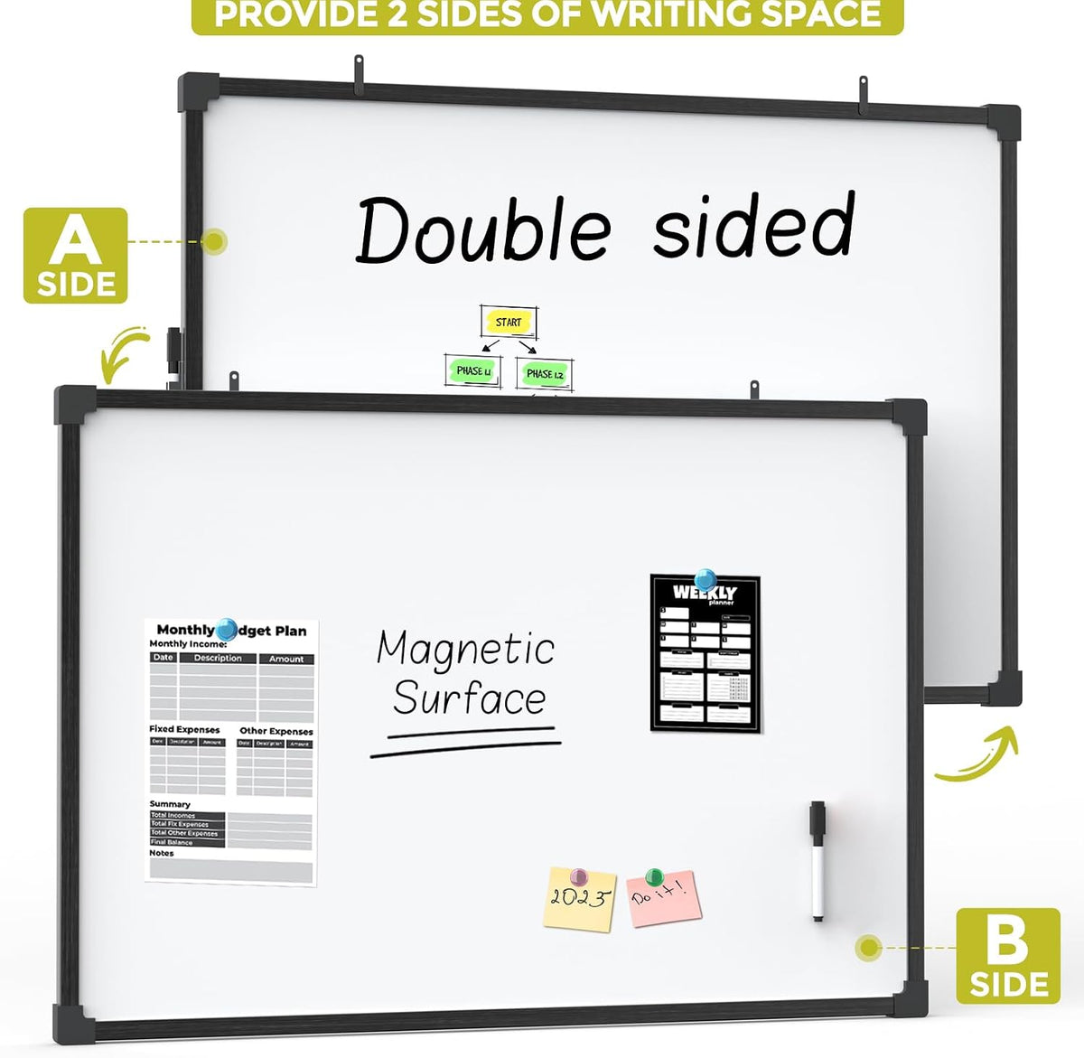 MaxGear 36" x 24" Magnetic Double-Sided Dry Erase Board, Aluminum F...