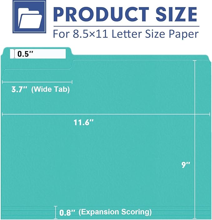 File Folder, PANDRI 120 Pack File Folder, 1/3 Cut Tab, Letter Size, Filing - Image 2