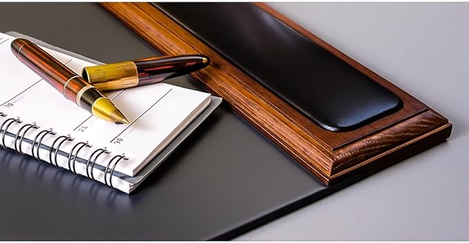 Walnut & Black Leather 34" x 20" Side-Rail Desk Pad - Image 4