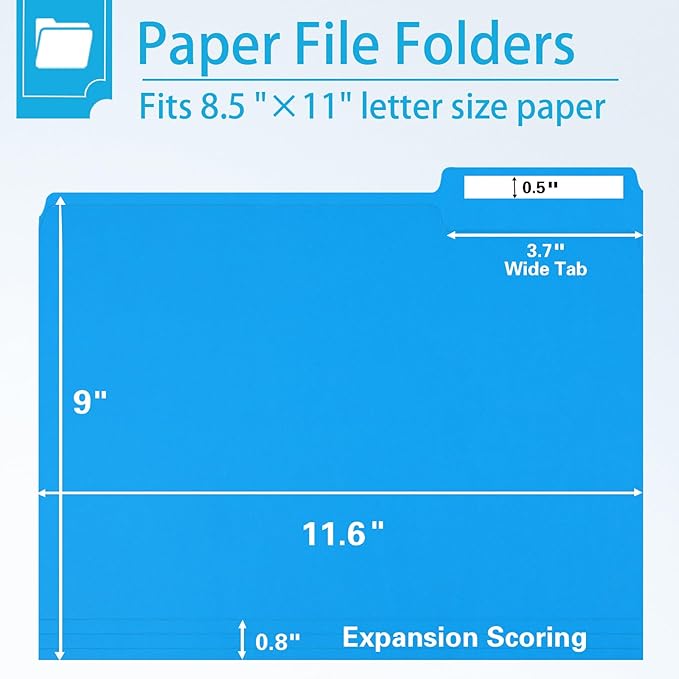 File Folder, RAZCC 150 Pack 1/3 Cut Tab Colored File Folders, File Folder - Image 2