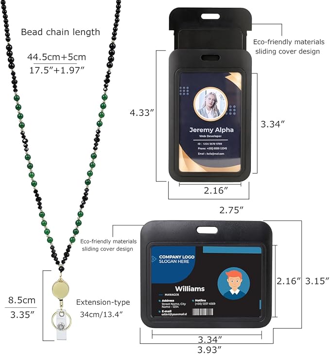 AIDSOTOU Lanyards for ID Badges and Keys, Natural Stone Beaded Teacher Lanyard - Image 4
