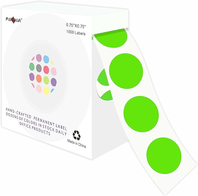 PARLAIM 3/4 Inch Roll Color Coding Labels, 1000 per Roll Round Permanent by PARLAIM