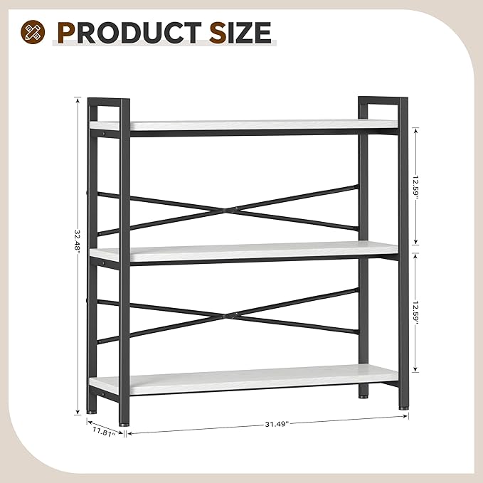 Book Shelf, 3 Tier Bookshelf 31.49" Width, Book Shelf Storage and Organization - Image 3