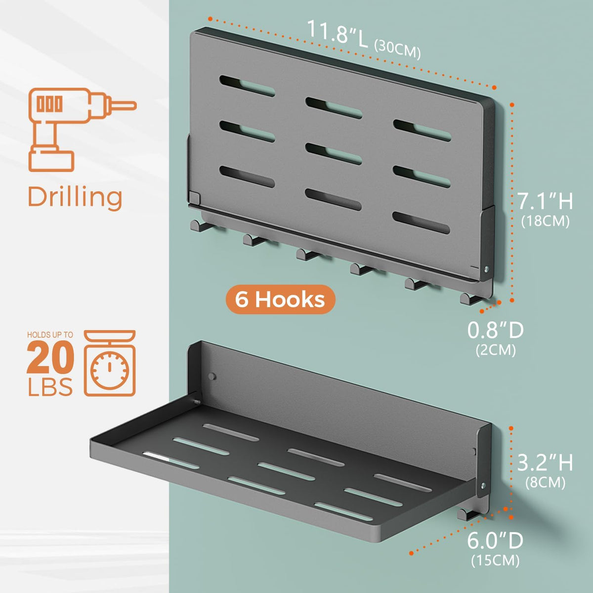 Small Folding Metal Shelf with Hooks, RV Fold-Down Wall Shelf, 6 Hooks, Drop ...