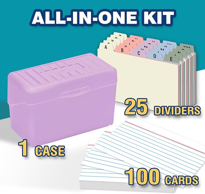 H4D 3x5 Index Card Holder with 100 Heavyweight Ruled Index Cards and 25 Plastic - Image 2