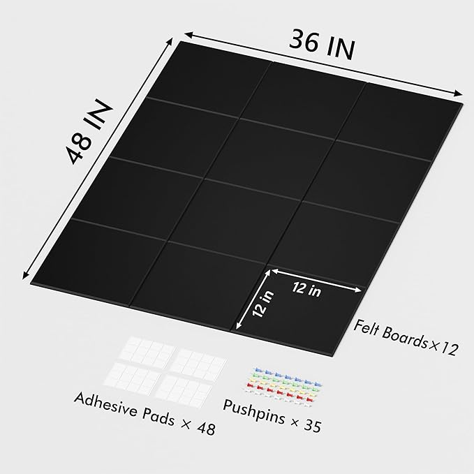 Neatsure Large Cork Board for Wall, 12 Panels Felt Tiles Tack Push Pin Board - Image 3