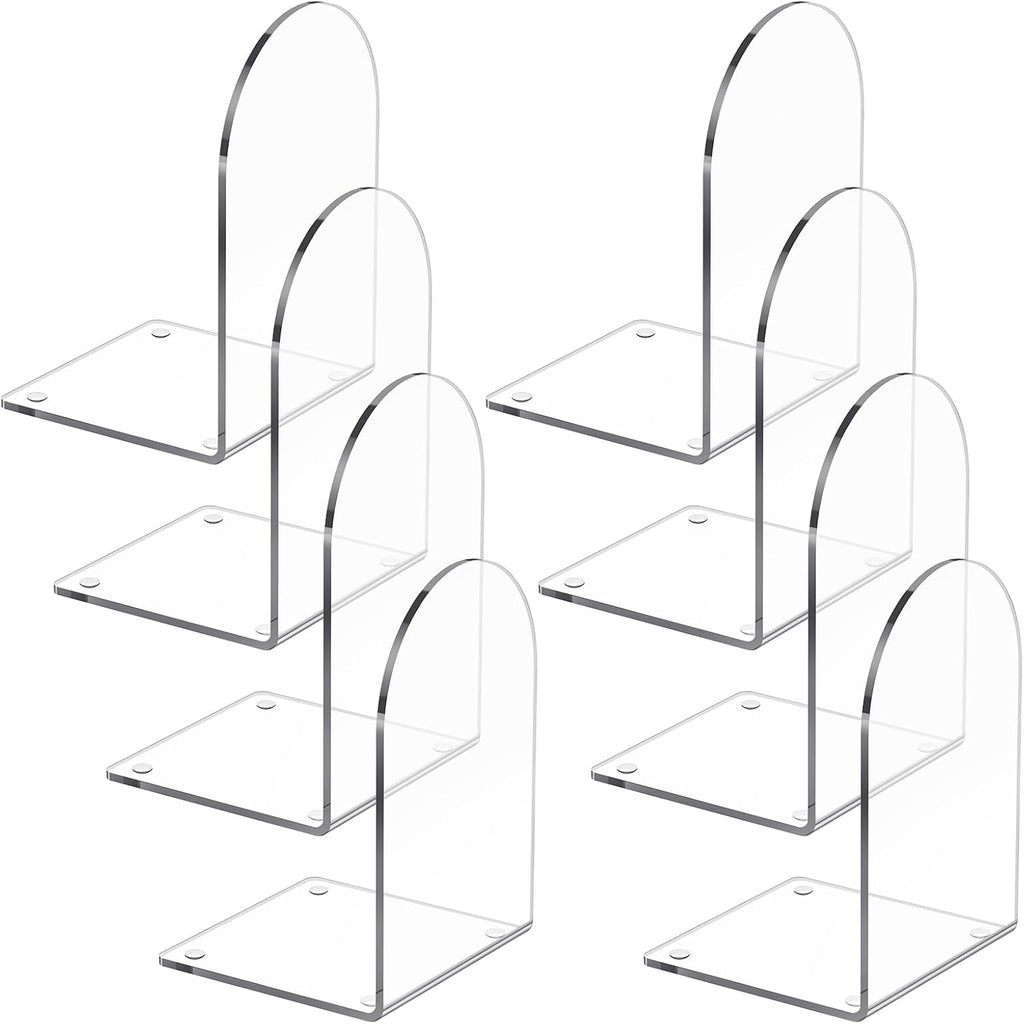 4 Pcs Acrylic Bookends, Clear Book Ends for Heavy Books | Bookend Holders for Shelves, Arch Book Stopper to Hold Books, Decorative Bookends for School, Library, Home, Office