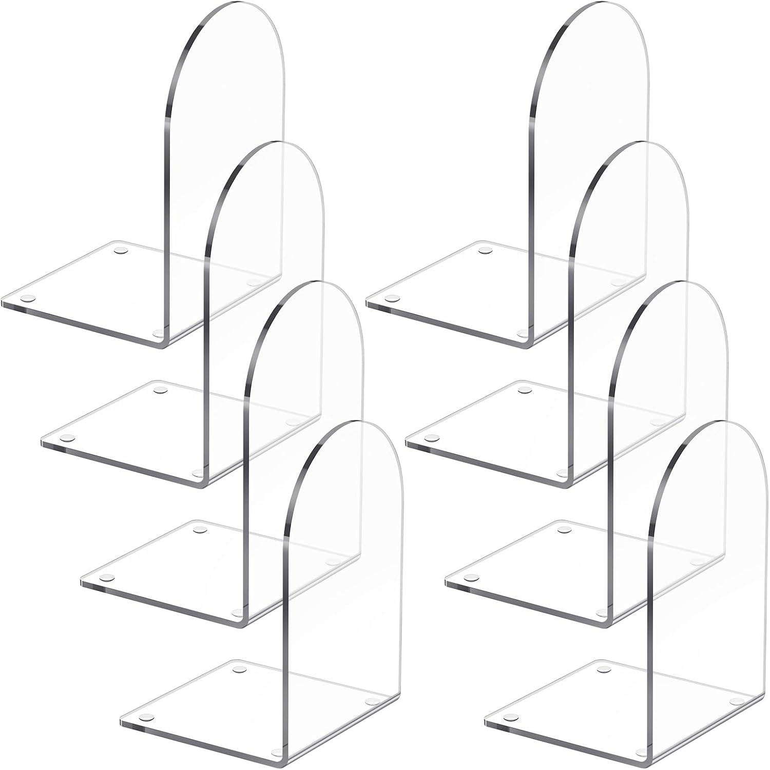 4 Pcs Acrylic Bookends, Clear Book Ends for Heavy Books | Bookend Holders for Shelves, Arch Book Stopper to Hold Books, Decorative Bookends for School, Library, Home, Office