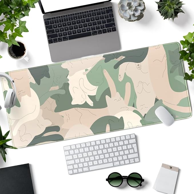 Green Simple Cat Desk Mat Sleeping Cute Long Cool Mouse Pad - Image 2