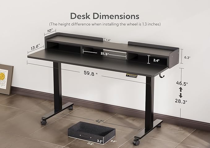 Claiks Standing Desk with Drawers, Adjustable Stand Up Electric Standing Desk - Image 3