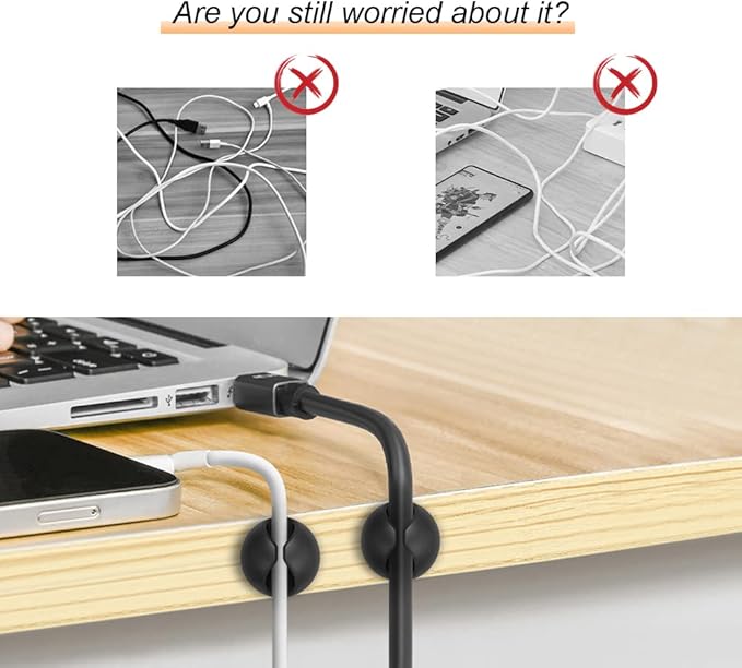 Shintop Cord Organizer, 6 Pack Black Charger Holder Cable Clips Wire Clips - Image 7