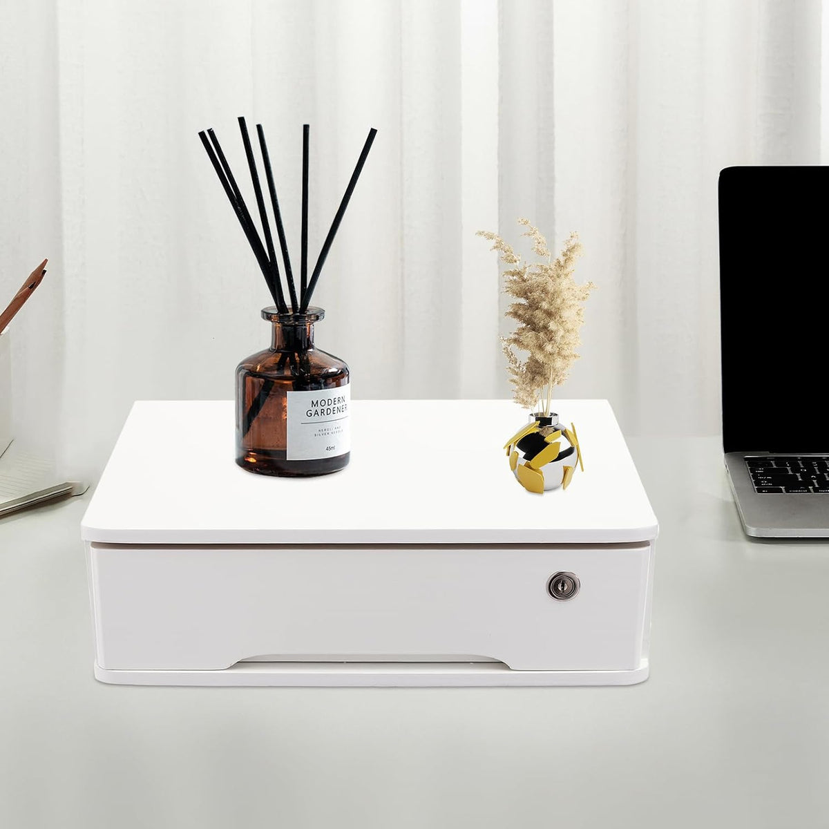 Wood Desk Organizer with Drawers, Lockable Desktop Countertop Storage Cabinet...