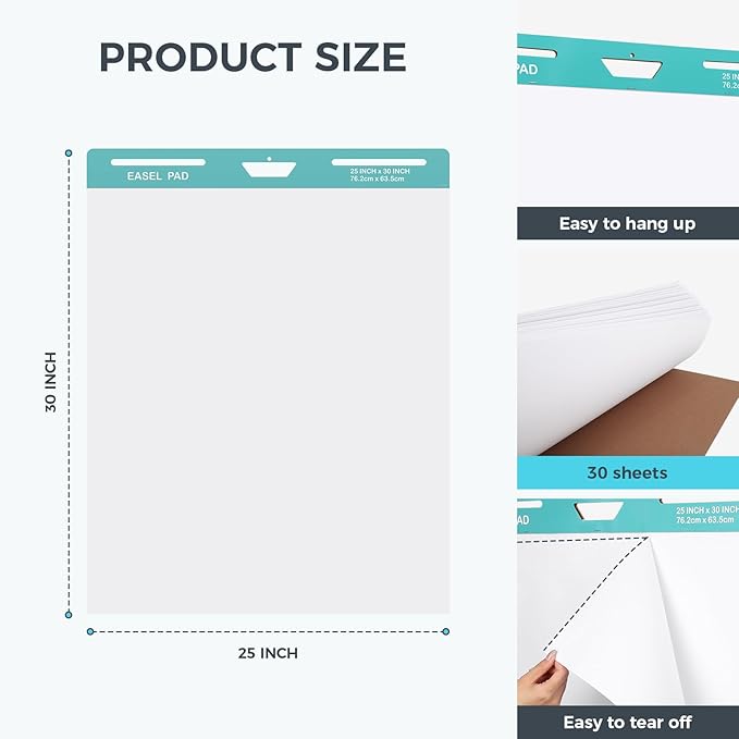 FAHKNS Sticky Easel Pad，Large 25x30 Inch Self-Adhesive Teacher'S Flip Chart - Image 3