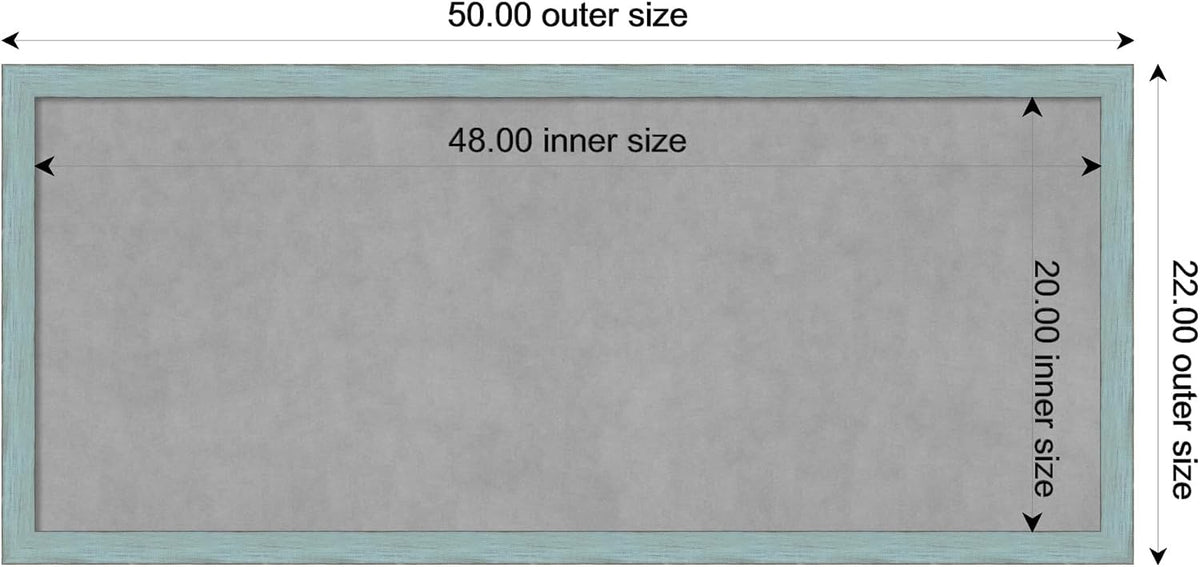 Amanti Art Blue Framed Magnetic Board, 50x22, Country Rustic Office Decor