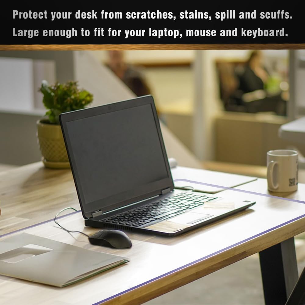 Clear PVC Desk Pad Crystal Rectangle 36x60 inch Waterproof Wipeable Writing D...
