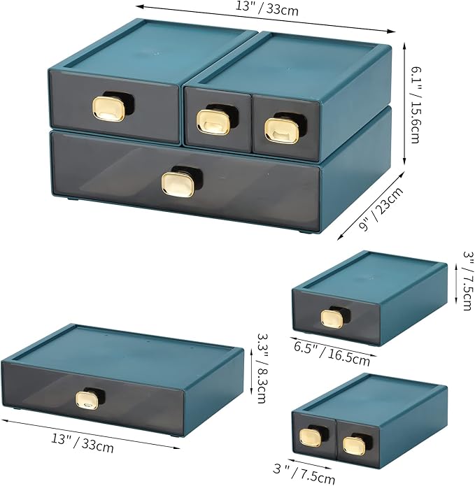 OSteed Spacious Desktop Storage Box, 1 Large 1 Middle & 2 Small Storage Drawers - Image 3