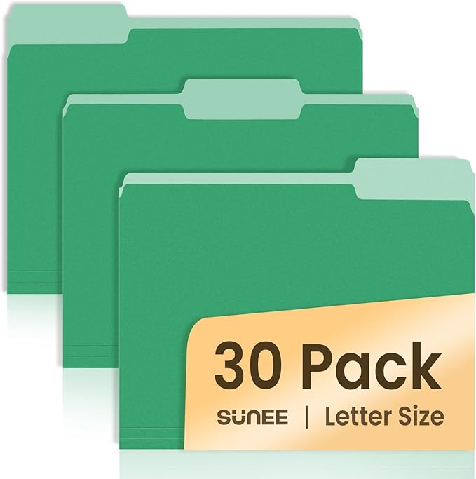 SUNEE File Folders, 30 Pack Manilla Folders 8.5 x 11, Colored File Folders Home by SUNEE