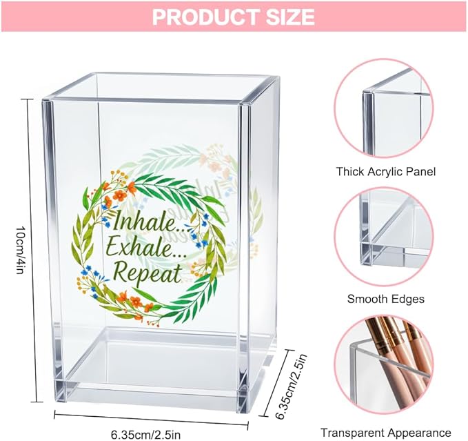 Vgrti Inhale Exhale Repeat Acrylic Cosmetic Pencil Pen Holder Cup, - Image 2