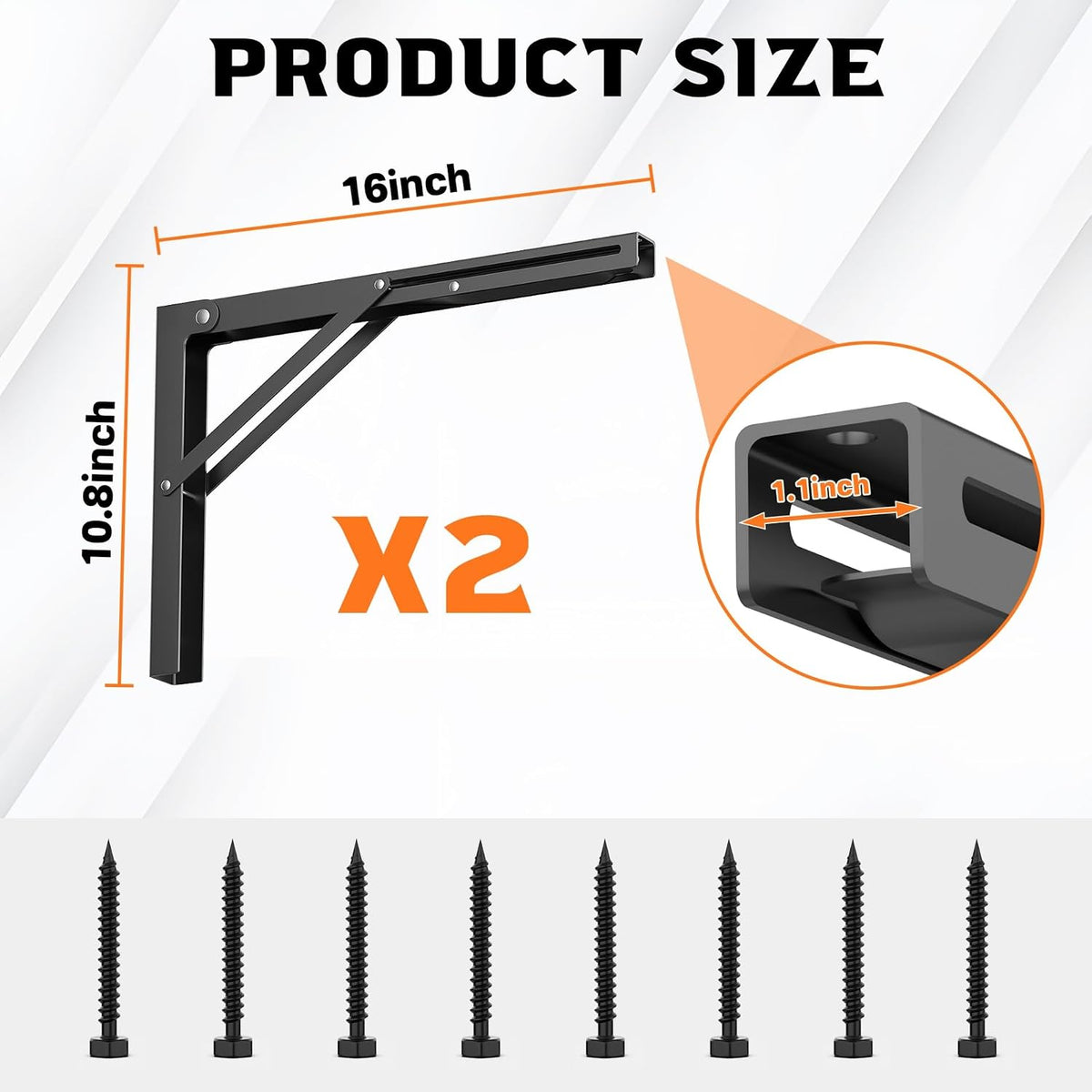 TORACK 16 inch Folding Wall Shelf Brackets, Collapsible Shelf Brackets