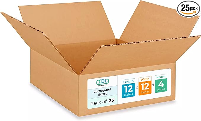 IDL Packaging-B-12124-25 Flat Corrugated Shipping Boxes 12"L x 12”W x 4"H by IDLPackaging