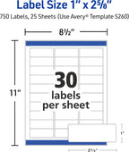 Avery Easy Peel Printable Address Labels with Sure Feed, 1" x 2-5/8" Customizable Stickers, White, 750 Blank Mailing Labels, Great for Mailing, Shipping, and More (5260)