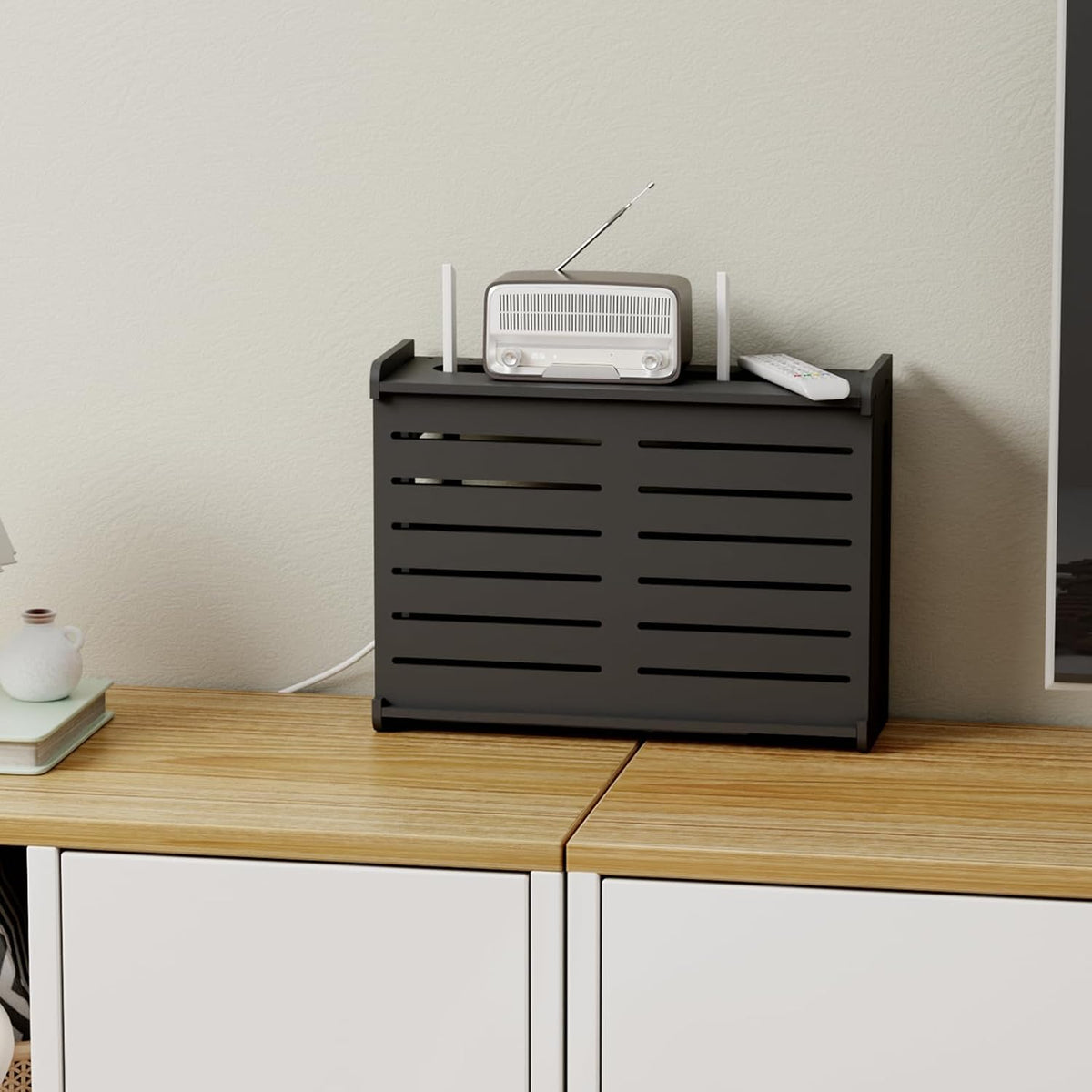 Wooden WiFi Router Storage Box Hider Shelf, Decorative Projector Box Hider Ra...