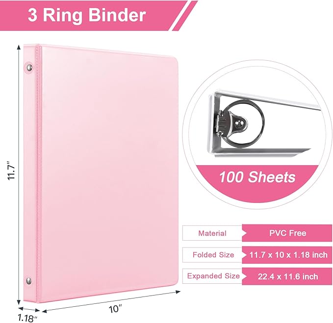 0.5-inch 3-Ring Binder with 2 Interior Pockets, 0.5'' Basic Binders Holds US - Image 2