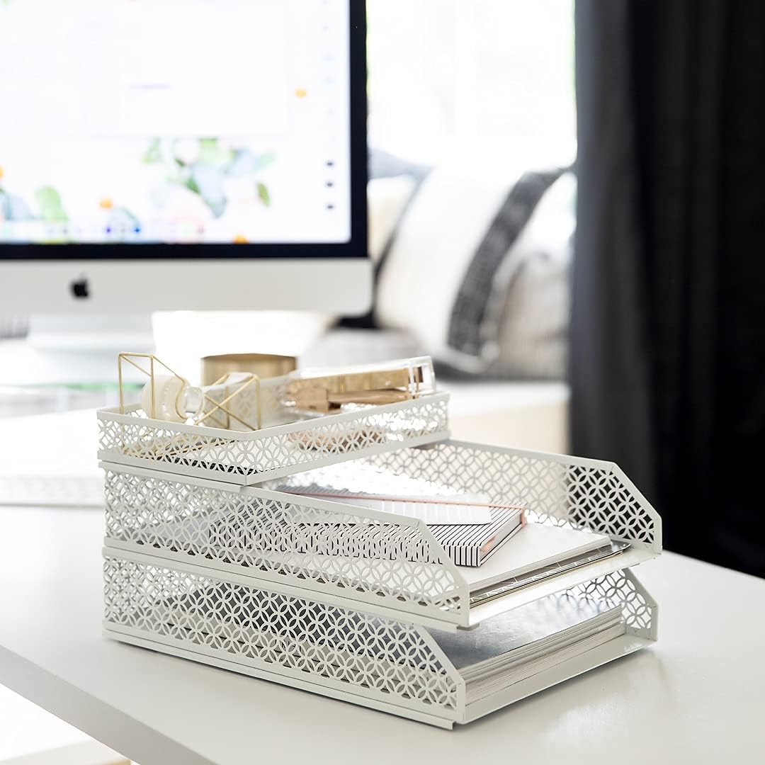 BLU MONACO | White Desk Organizer Set | 6 Piece Metal Desk Organizer with Pen...