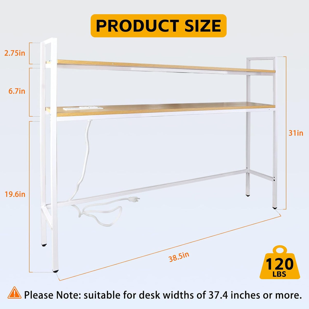 38.5" Desk Shelf with Outlets, 2-Tier Adjustable Multipurpose Engineered...
