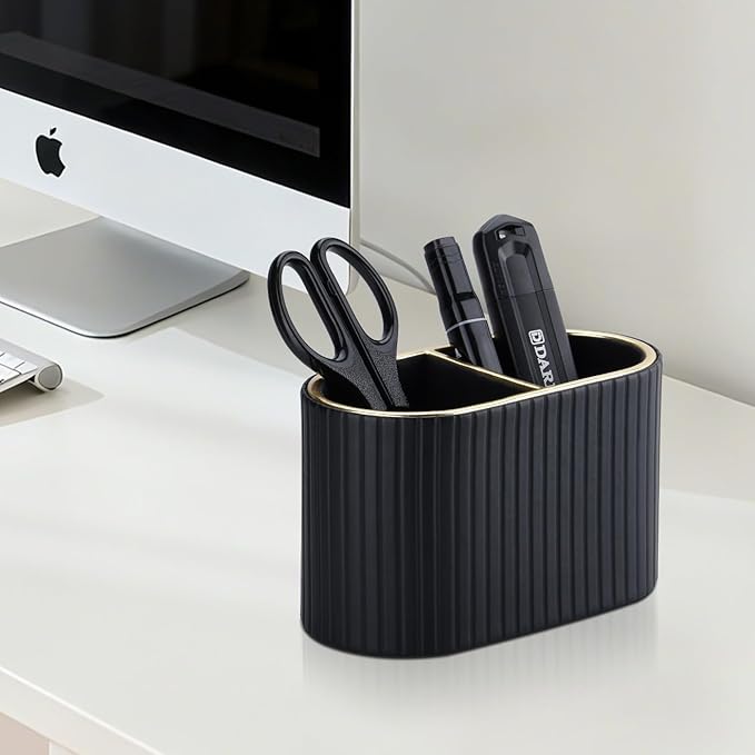 KINGFOM PU Leather Desk Organizer Pen Holder – Dual-Compartment Stylish Pencil - Image 8